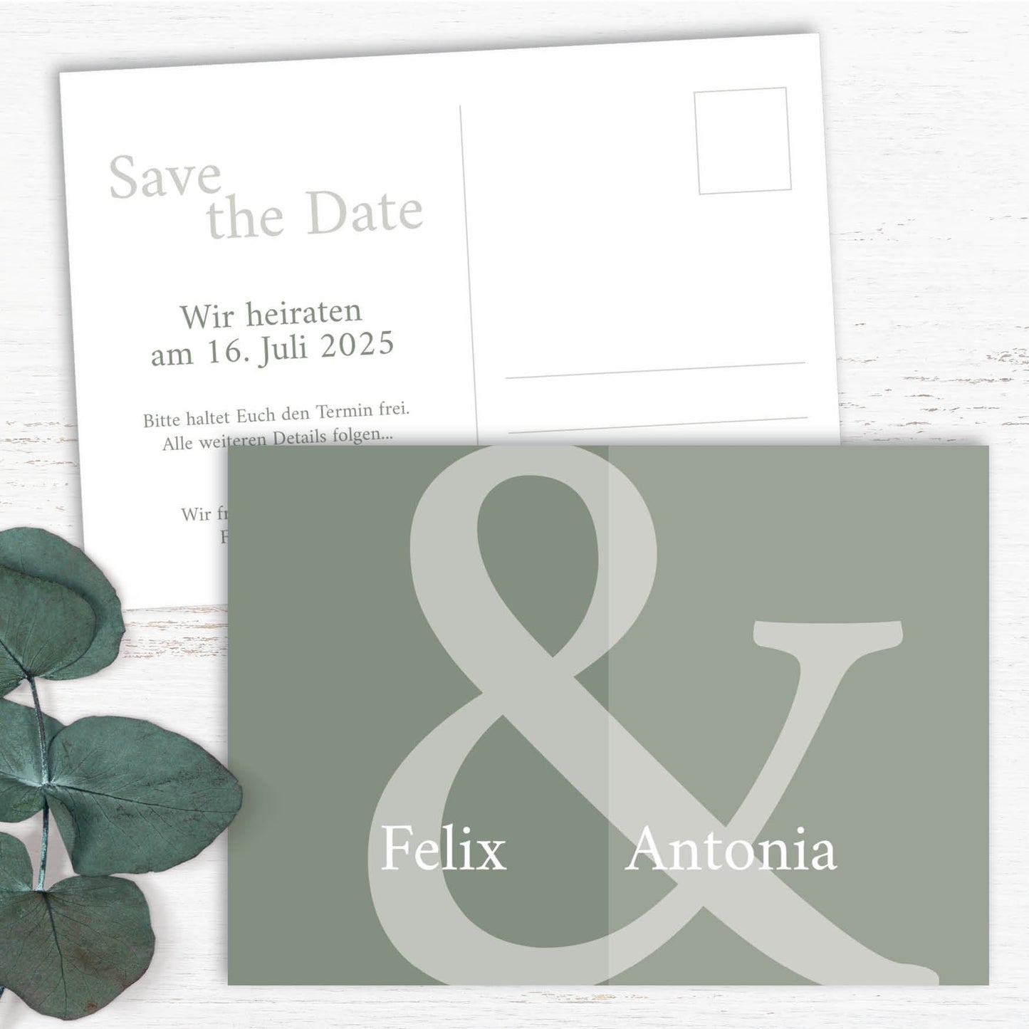 Save the Date Karten: Namen in Aloe Vera Individuelle Einladung