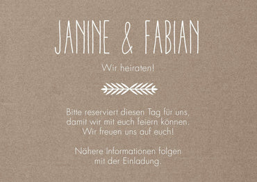 Save the Date Karten: Oliven Zweige - auf Kraftpapier Individuelle Einladung
