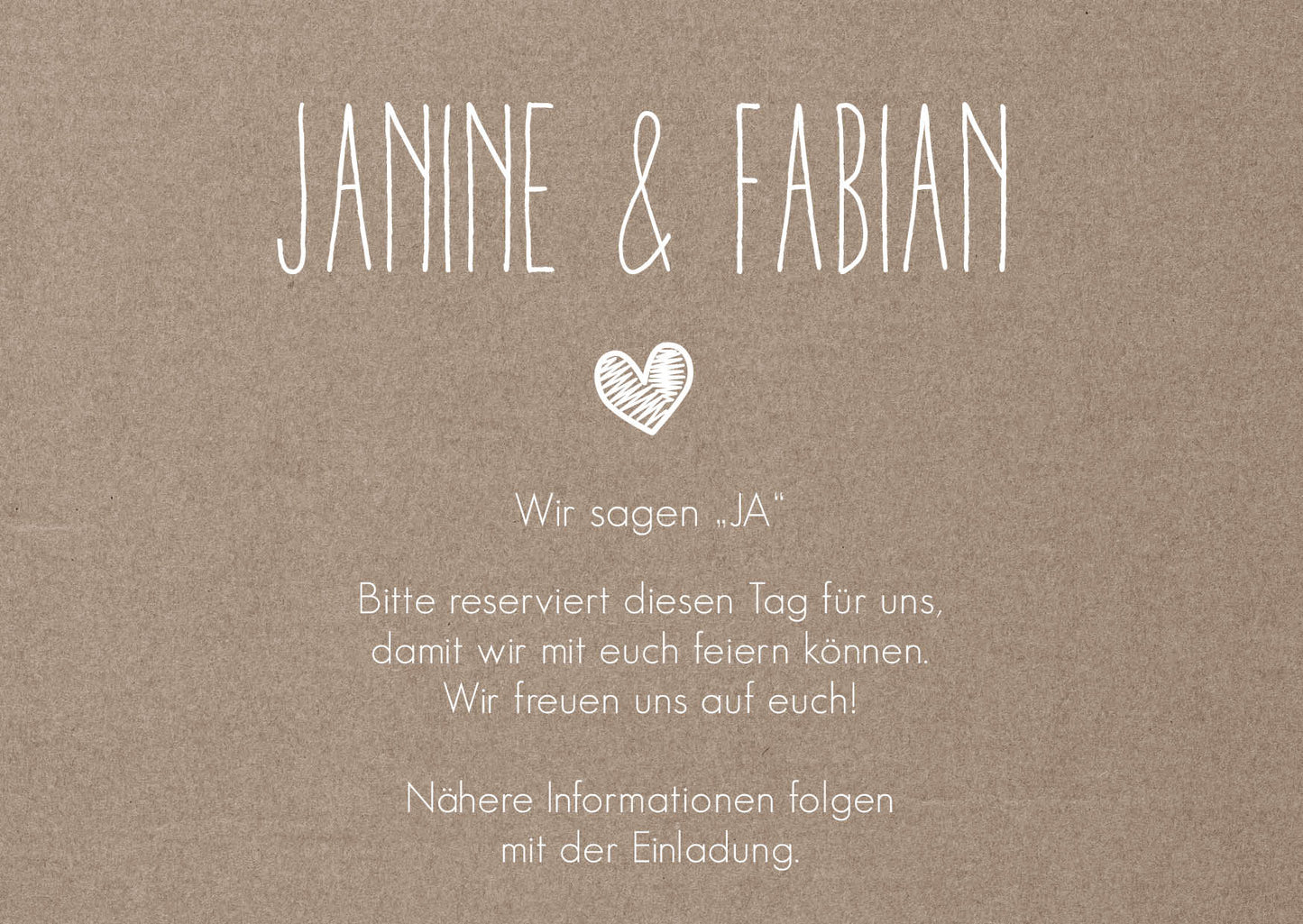 Save the Date Karten: Rustikal mit Herz - auf Kraftpapier Individuelle Einladung