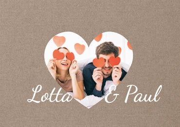 Save the Date Karten: Rustikal mit Herzfoto Individuelle Einladung