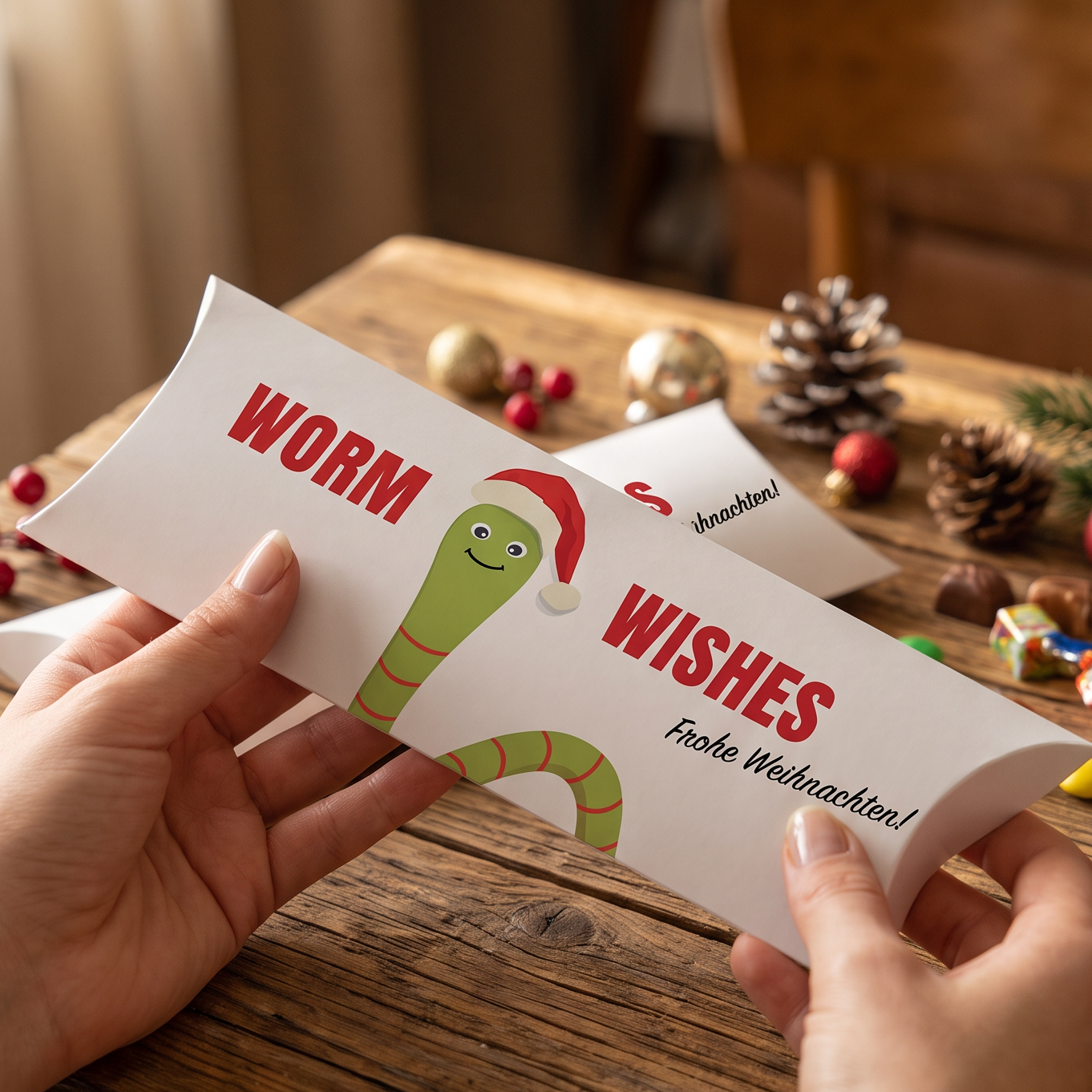 Geldgeschenk Verpackung Weihnachten – Worm Wishes | Grüner Weihnachtswurm