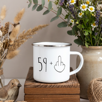 Lustige Emaille Tasse 60 Geburtstag Mittelfinger, Witziges Geschenk 60er Spruch, Personalisierte Retro Kaffeetasse 59+ Becher Büro