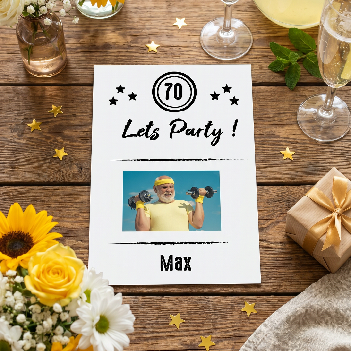 Einladung zum 70. Geburtstag: Let’s Party - mit Foto weiß - Individuelle Einladung