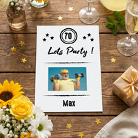 Einladung zum 70. Geburtstag: Let’s Party - mit Foto weiß - Individuelle Einladung