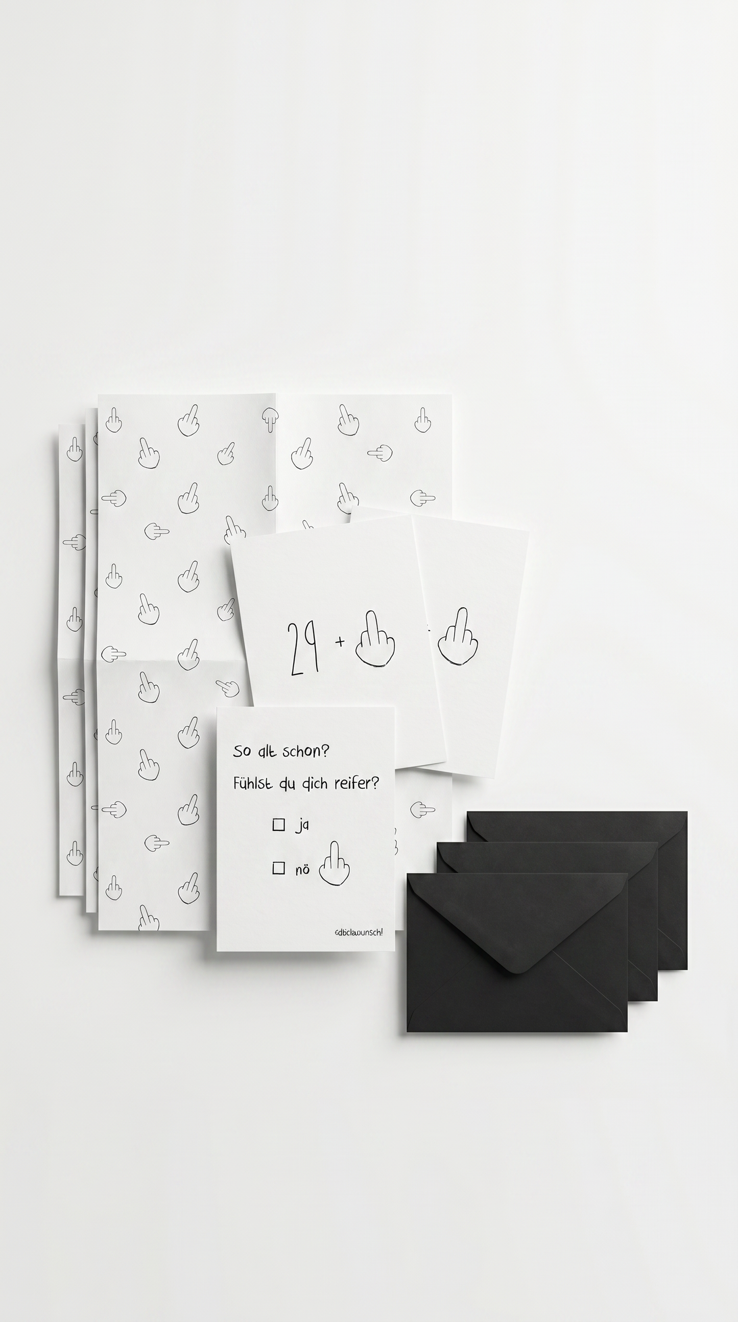 Lustiges Geschenkpapier 3er Set Mittelfinger, Geburtstag Geschenkpapier, Grußkarten mit Umschlägen - Individuelle Einladung