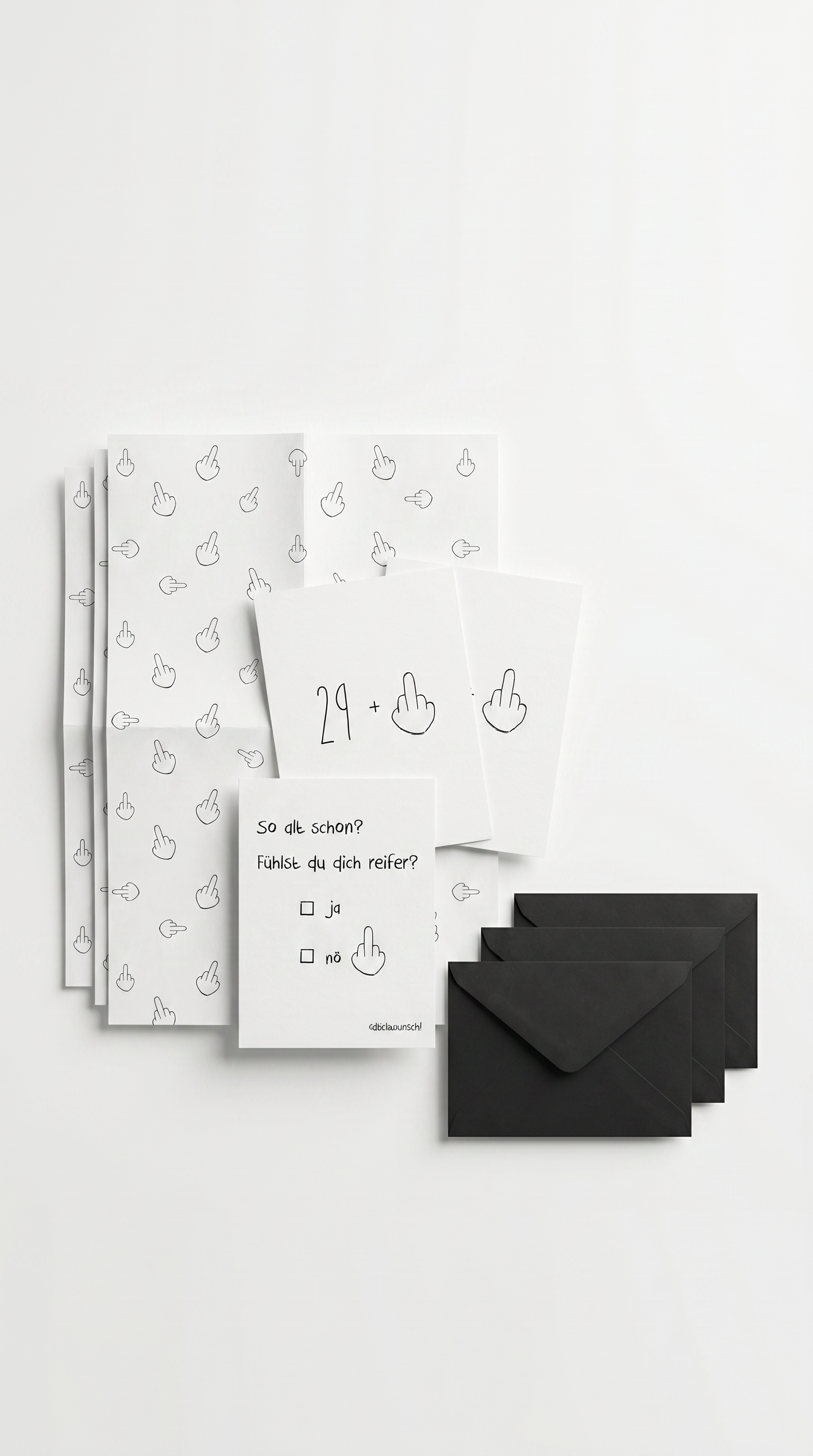Lustiges Geschenkpapier 3er Set Mittelfinger, Geburtstag Geschenkpapier, Grußkarten mit Umschlägen - Individuelle Einladung