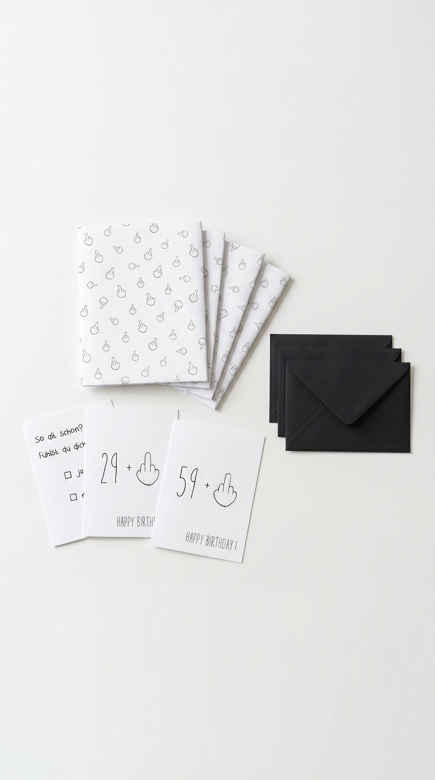Lustiges Geschenkpapier 5er Set Mittelfinger, Geschenkpapier, Geburtstag Karten mit Umschlägen - Individuelle Einladung