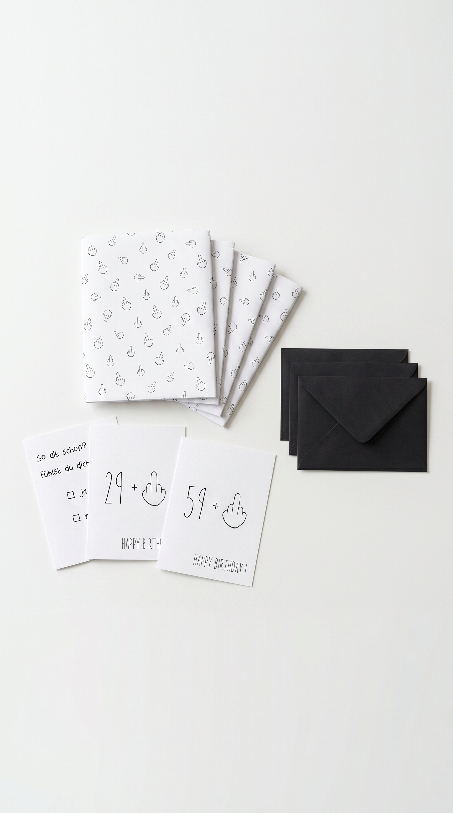 Lustiges Geschenkpapier 5er Set Mittelfinger, Geschenkpapier, Geburtstag Karten mit Umschlägen - Individuelle Einladung