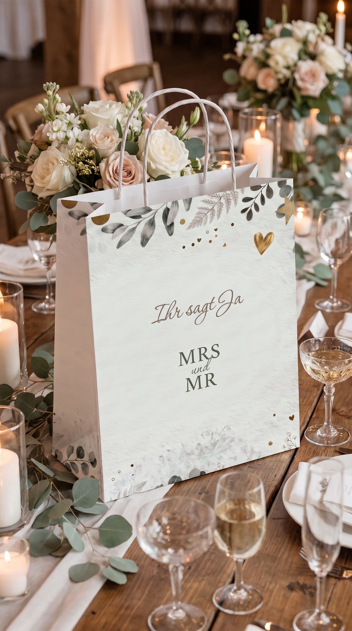 Geschenktüte Hochzeit – Golden Bloom | Kraftpapier