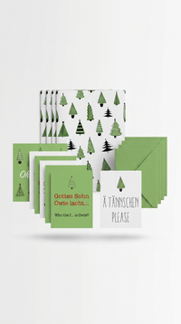 Liebevolles Geschenkpapier Weihnachten 5er Set Tannenbaum, Geschenkverpackung DIN A2, Weihnachtskarten  inkl. Umschlägen