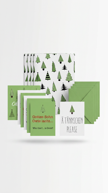 Liebevolles Geschenkpapier Weihnachten 3er Set Tannenbaum, Geschenkverpackung DIN A2, Weihnachtskarten  inkl. Umschlägen