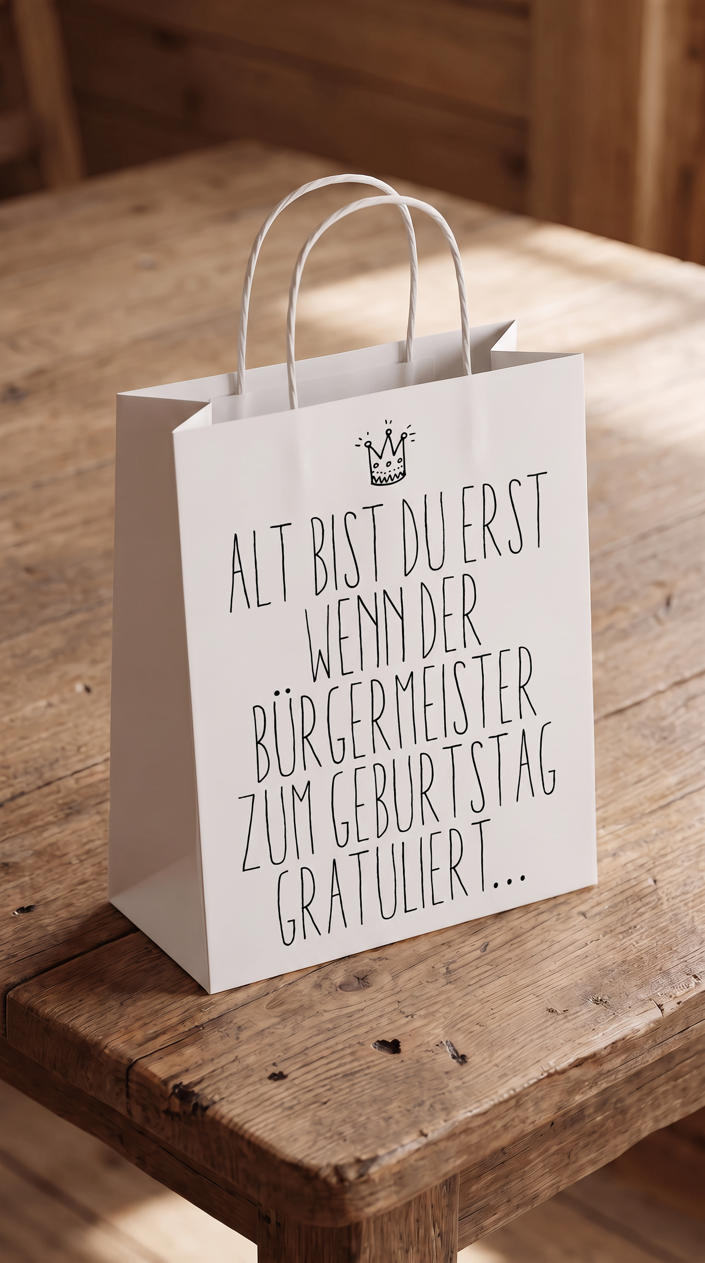 Geschenktüte „Alt bist du erst, wenn der Bürgermeister gratuliert“ – Lustige Geschenkverpackung zum Geburtstag