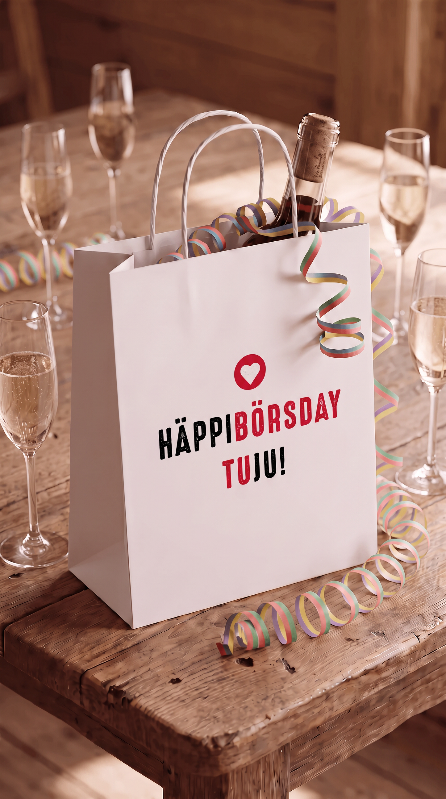 Geschenktüte „Happy Börsday Tu Ju.“ – Lustige Geschenkverpackung zum Geburtstag