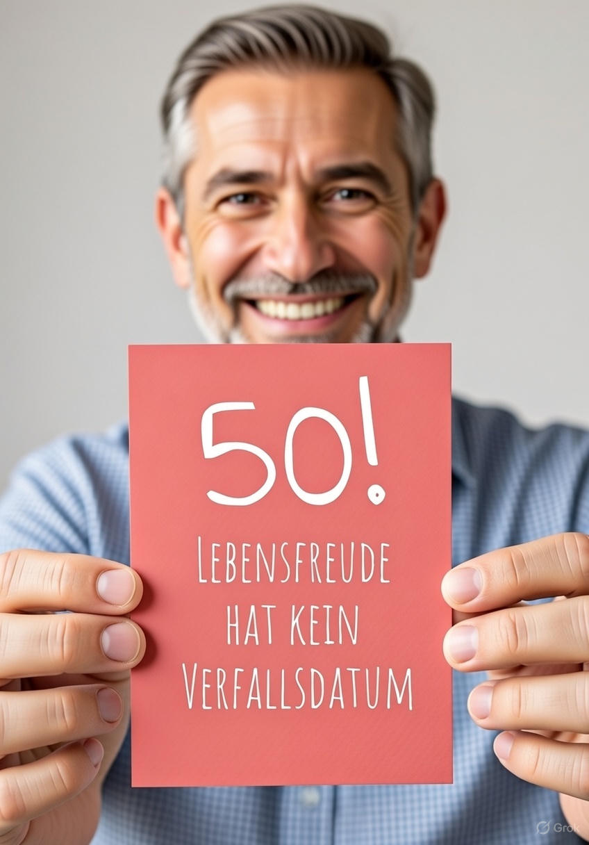 Einladung zum 50. Geburtstag: Lebensfreude hat kein Verfallsdatum! - Individuelle Einladung