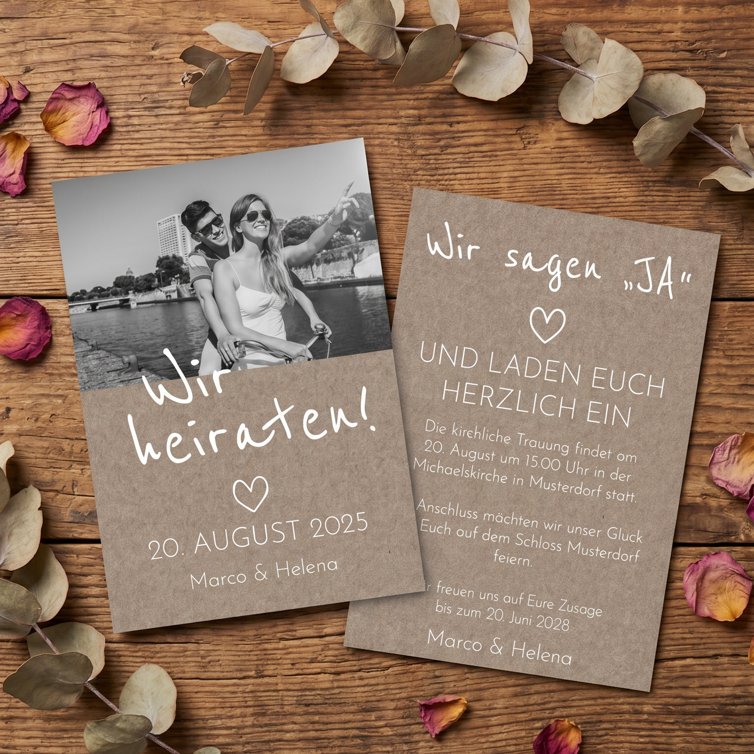 Einladung Hochzeit Rustikal – Karte mit Foto | Vintage Stil - Individuelle Einladung