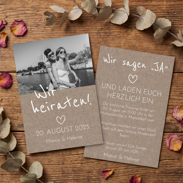 Einladung Hochzeit Rustikal – Karte mit Foto | Vintage Stil