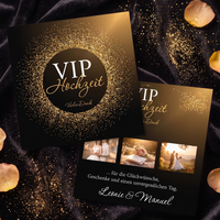 Danksagungskarten Hochzeit – Elegante VIP Karte schwarz gold mit Foto & persönlichem Text - Individuelle Einladung