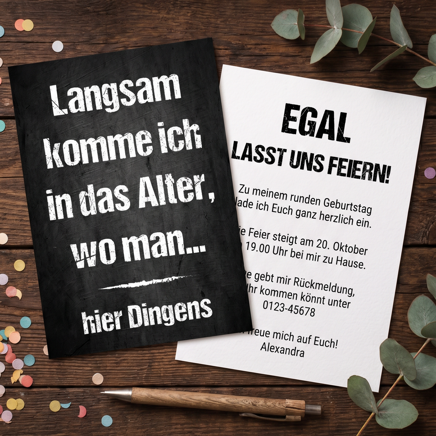 Einladung zum Geburtstag: Langsam komme ich in das Alter, wo man… hier Dingens