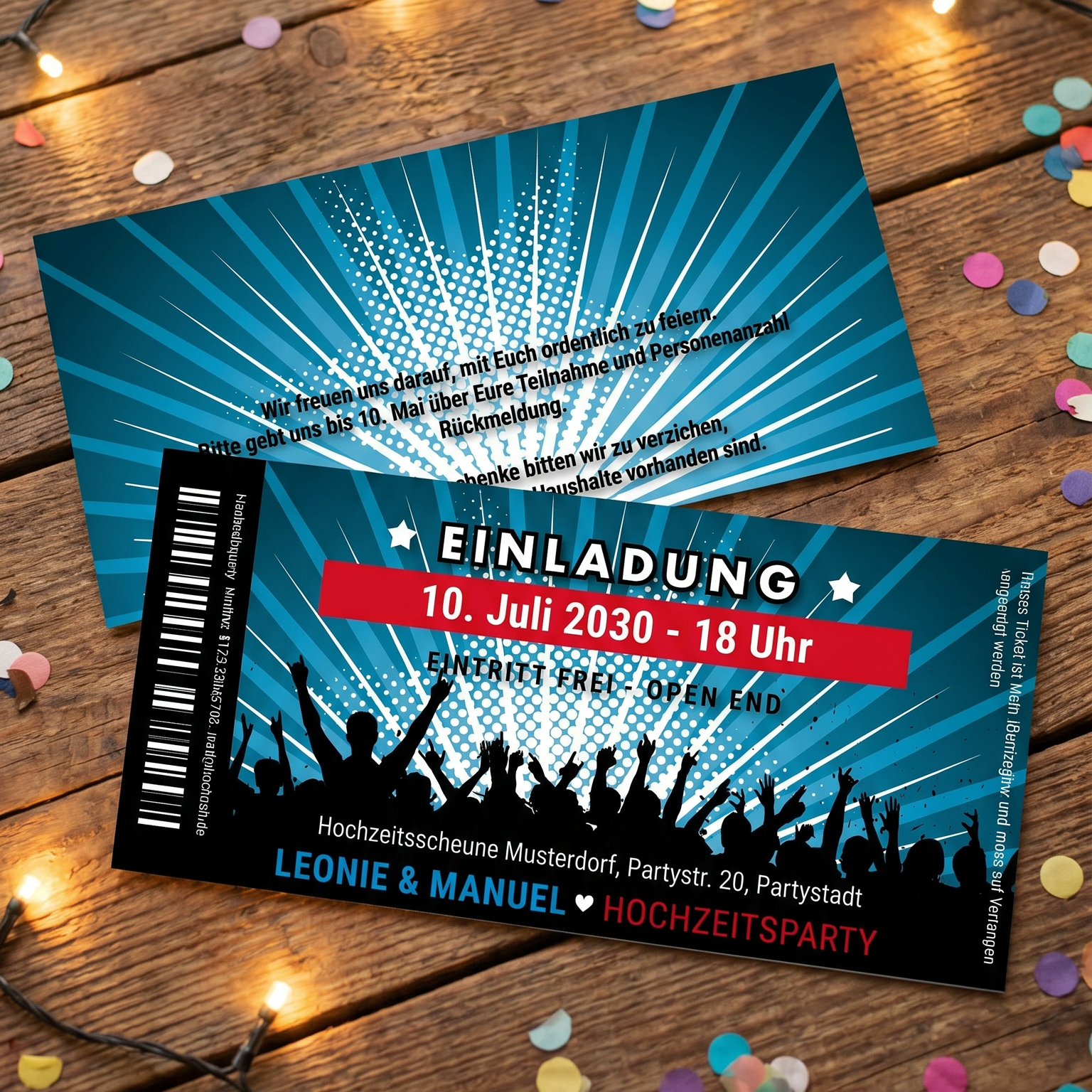 Einladung Hochzeit Ticket – Stilvolle Einladungskarten Hochzeit Party - Individuelle Einladung