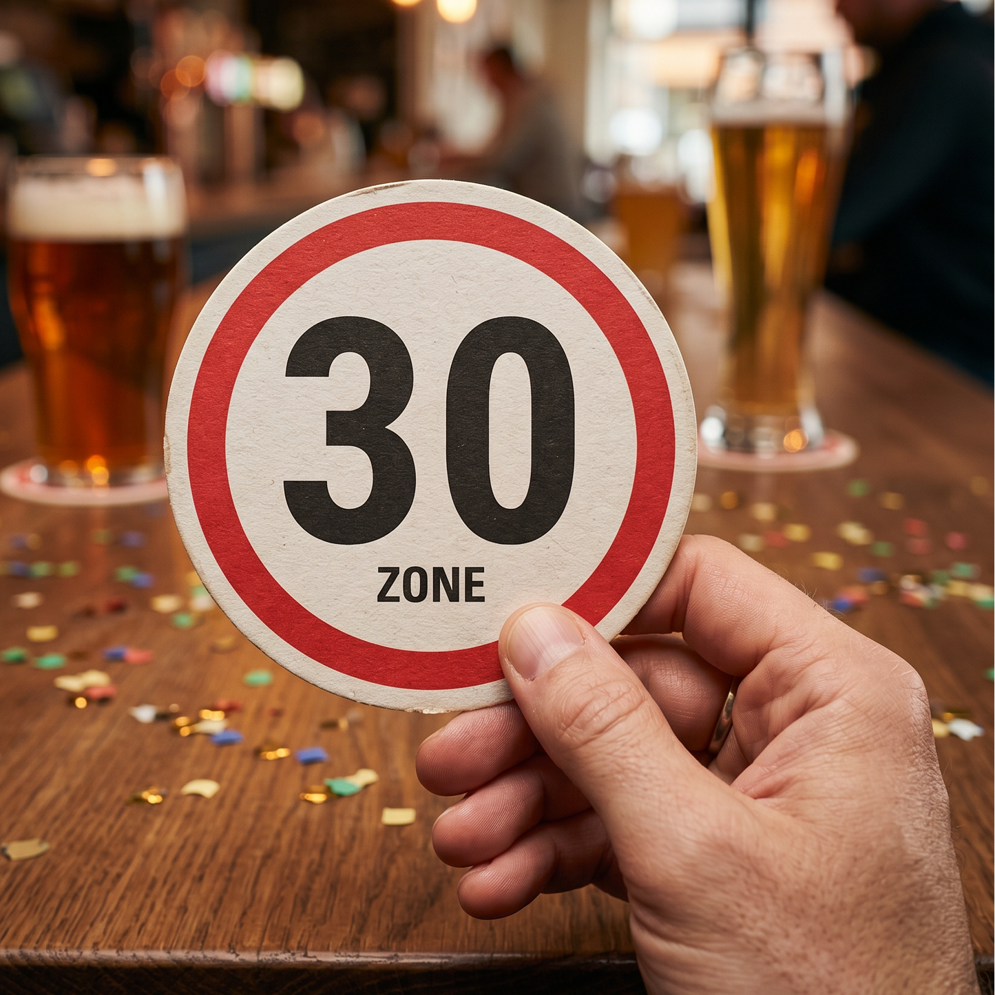 Bierdeckel Einladung zum Geburtstag: Zone 30 - Individuelle Einladung