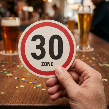 Bierdeckel Einladung zum Geburtstag: Zone 30