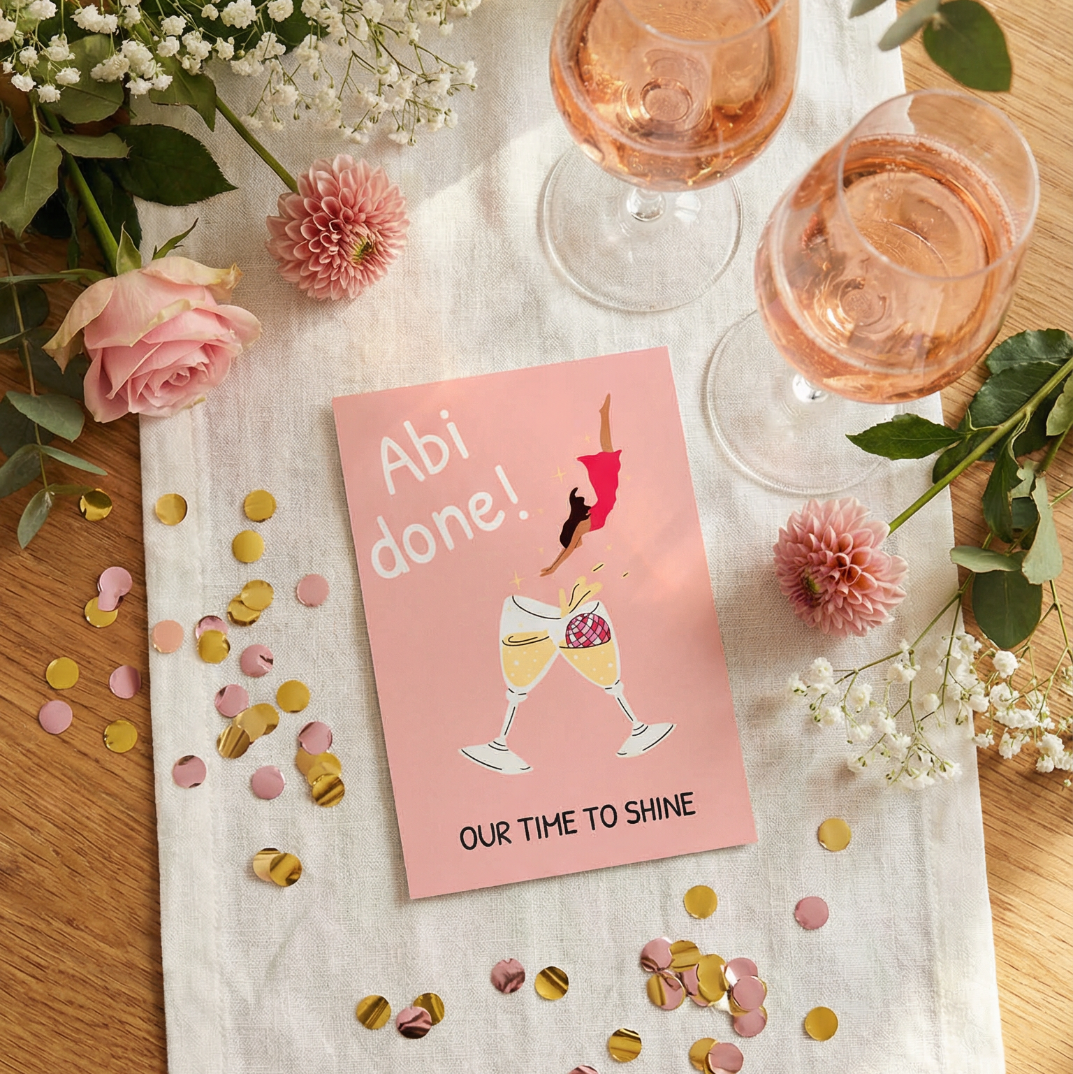 Abiball Einladung – Pastellfarbene Abitur Einladungskarte mit Glamourösem Design - Individuelle Einladung