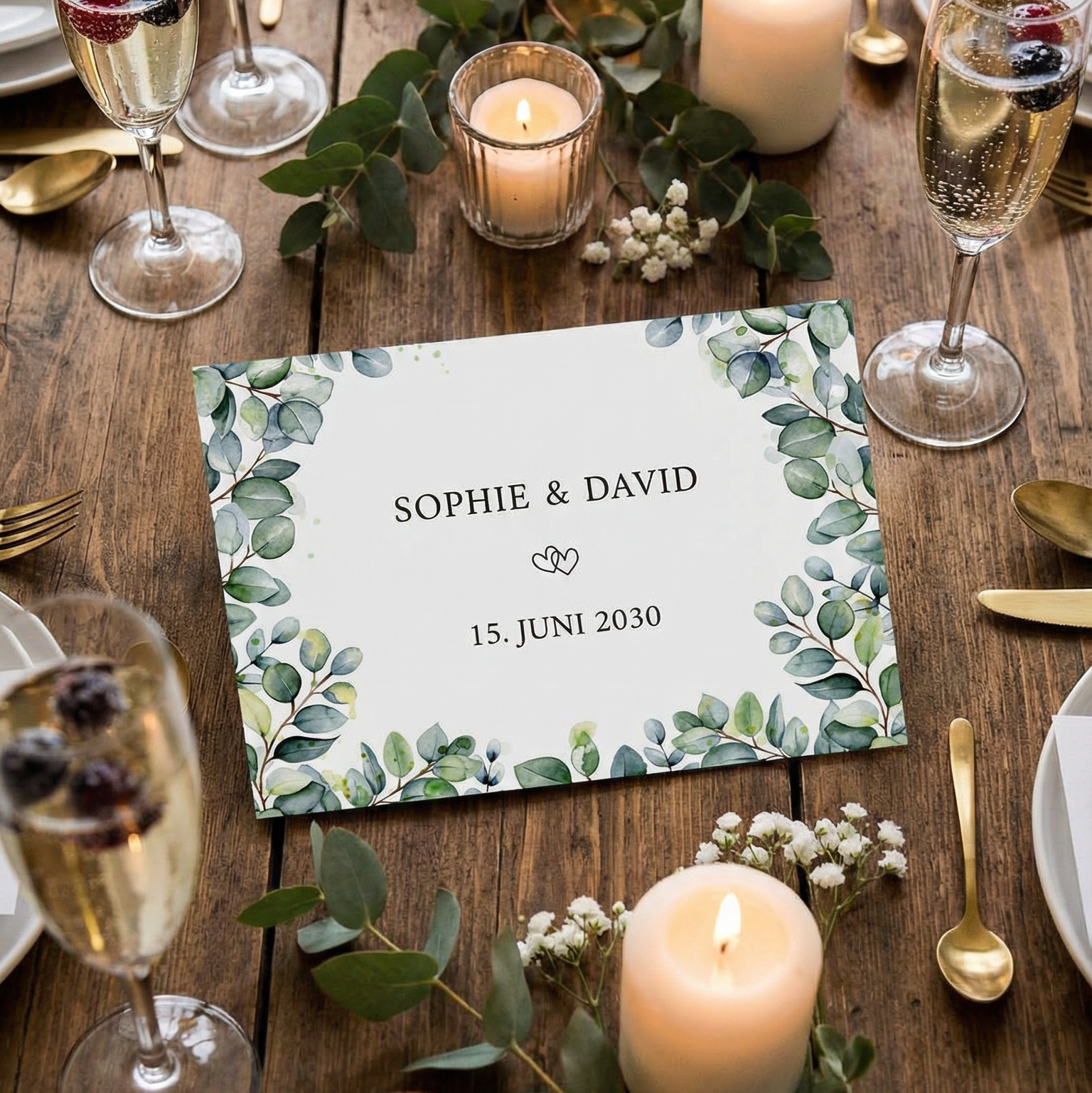 Einladung Hochzeit Eukalyptus Ranken – Stilvolle Einladungskarten florales Design - Individuelle Einladung