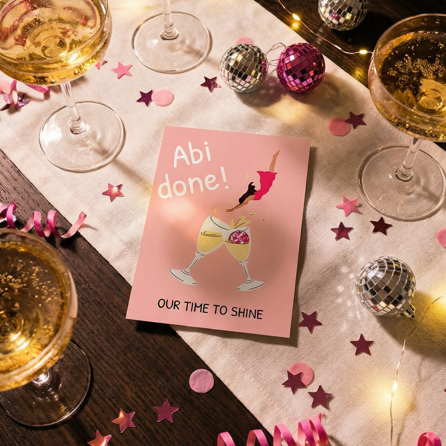 Abiball Einladung – Pastellfarbene Abitur Einladungskarte mit Glamourösem Design - Individuelle Einladung