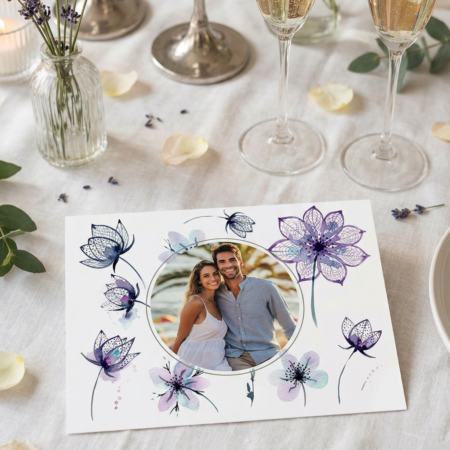 Einladung zur Hochzeit – Florale Einladung mit Foto | Moderne Hochzeitseinladung - Individuelle Einladung