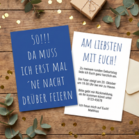 Einladung zum 50. Geburtstag: Da muss ich erst mal ´ne Nacht drüber feiern - Individuelle Einladung