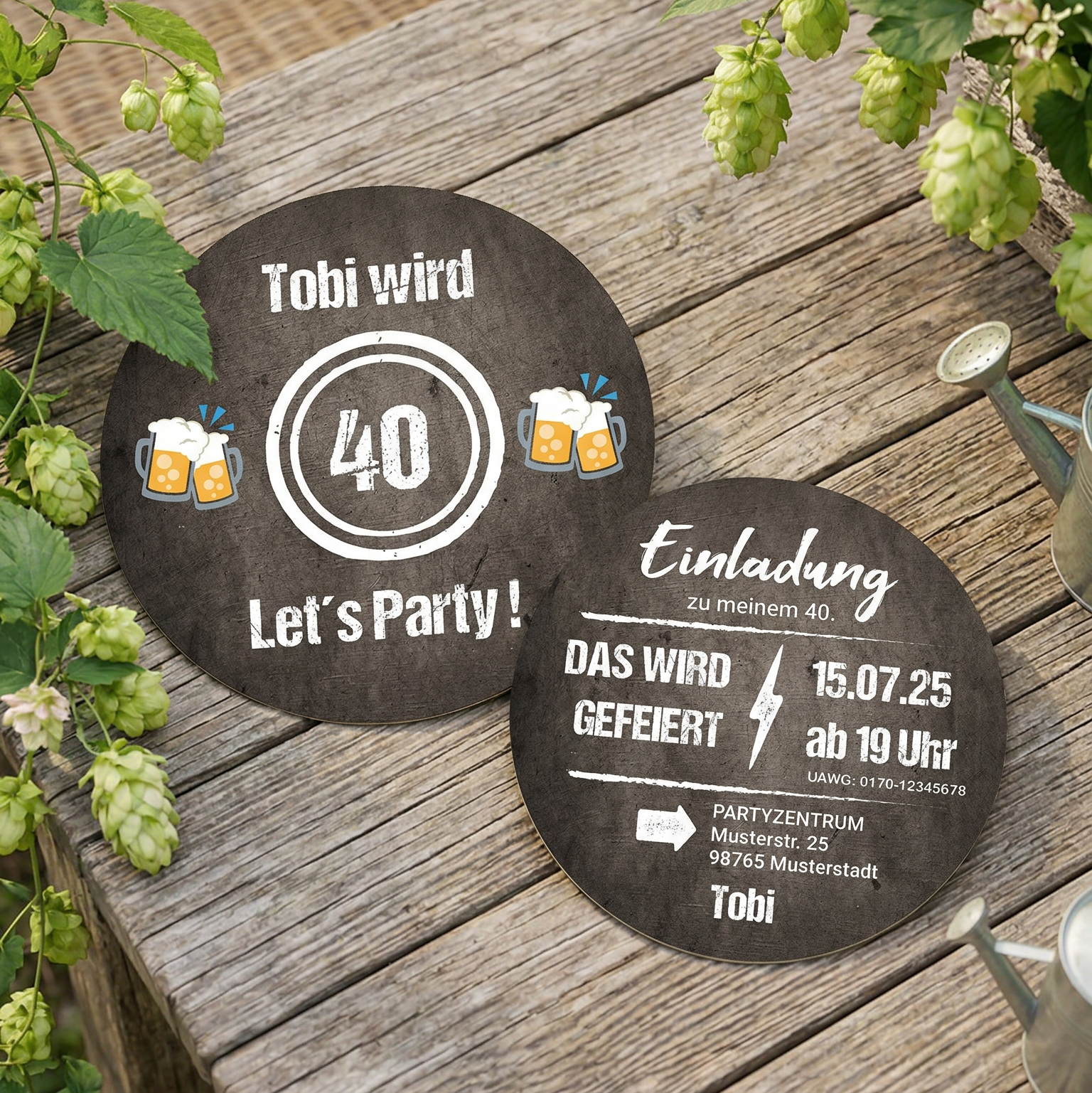 Bierdeckel Einladung: Let´s Party! Einladung 40. Geburtstag - Individuelle Einladung