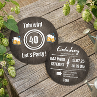 Bierdeckel Einladung: Let´s Party! Einladung 40. Geburtstag - Individuelle Einladung