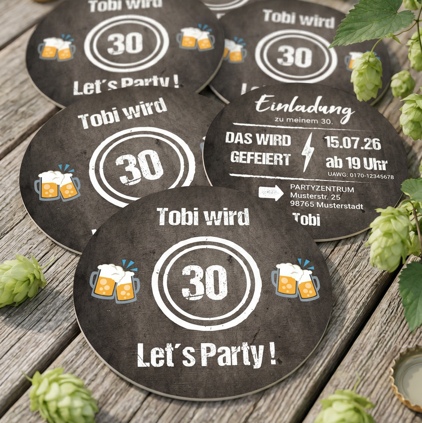 Bierdeckel Einladung zum 30. Geburtstag: LET’S PARTY! 🎉🥂 - Individuelle Einladung