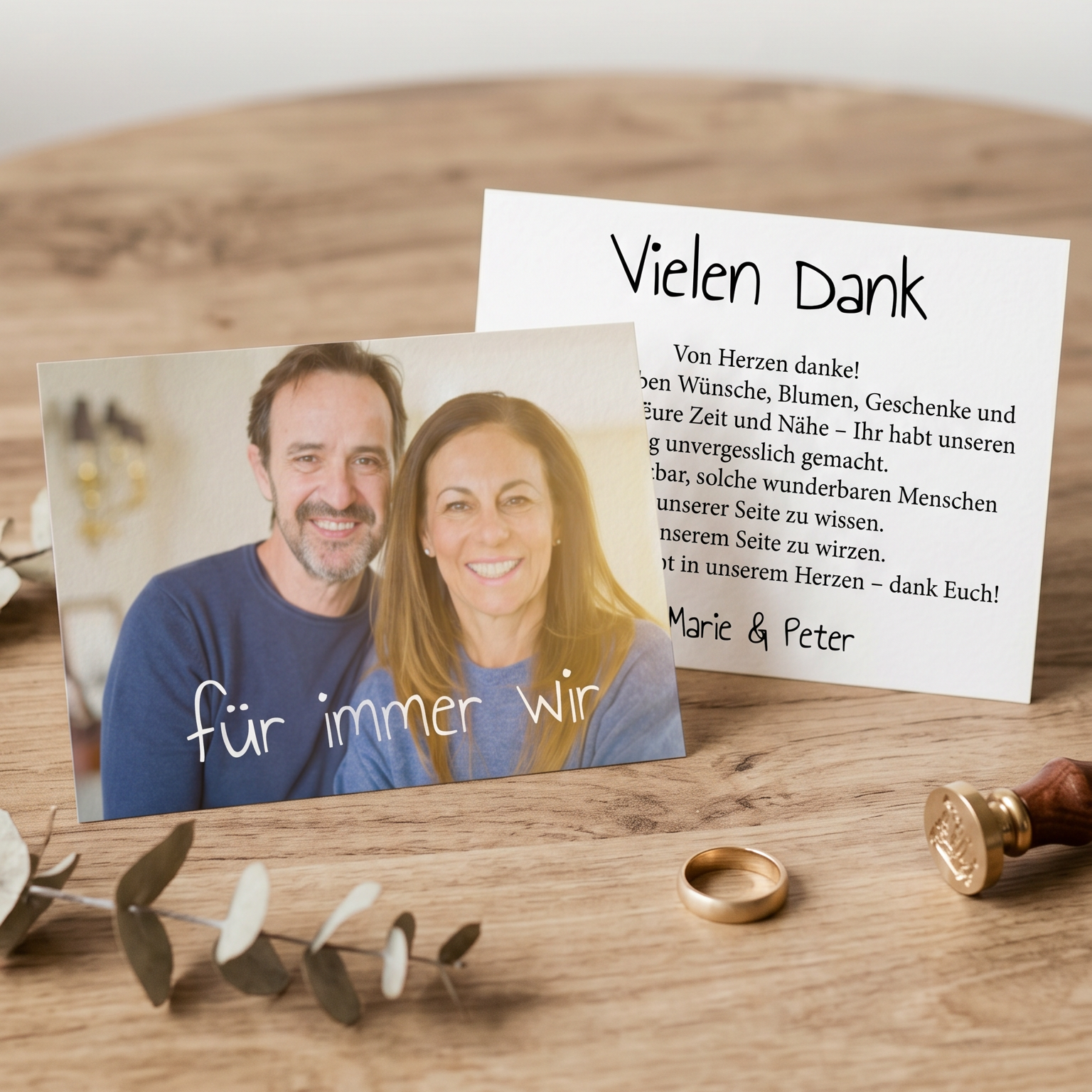 Danksagungskarten Hochzeit – Personalisierte Dankeskarte mit Foto, Spruch für immer wir - Individuelle Einladung