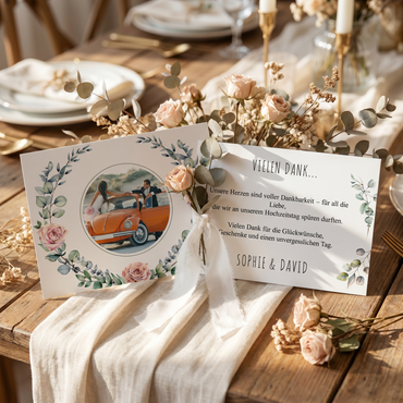 Danksagungskarten Hochzeit – Personalisierte Dankeskarten mit Wild Flowers & Foto - Individuelle Einladung