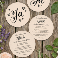 Einladung Hochzeit Bierdeckel „JA“ – Edle Kalligraphie - beidseitig bedruckt - Individuelle Einladung