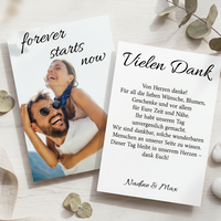 Danksagungskarten Hochzeit – Personalisierte Dankeskarten mit Foto & Spruch forever starts now - Individuelle Einladung