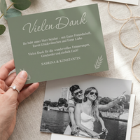 Danksagungskarten Hochzeit – Olive farbene Dankeskarte mit Urlaubsfoto & persönlicher Note - Individuelle Einladung