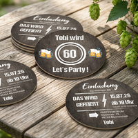 Bierdeckel Einladung zum 60. Geburtstag: LET’S PARTY! 🎉🥳 - Individuelle Einladung