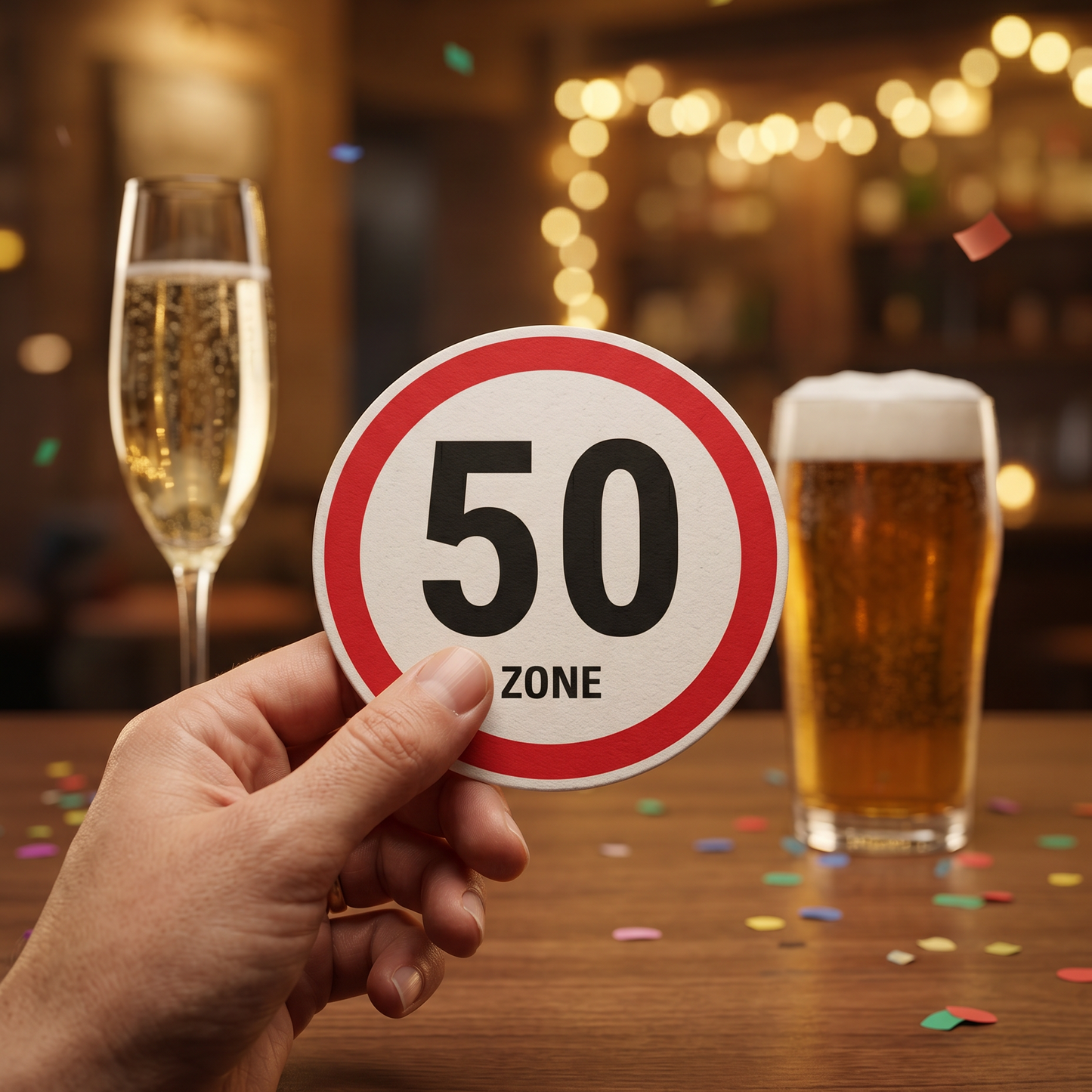 Bierdeckel Einladung zum Geburtstag: Zone 50 - Individuelle Einladung