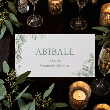 Einladung Abiball – Greenery Abiball Einladungskarte mit Blätterranken & Persönlichen Texten - Individuelle Einladung