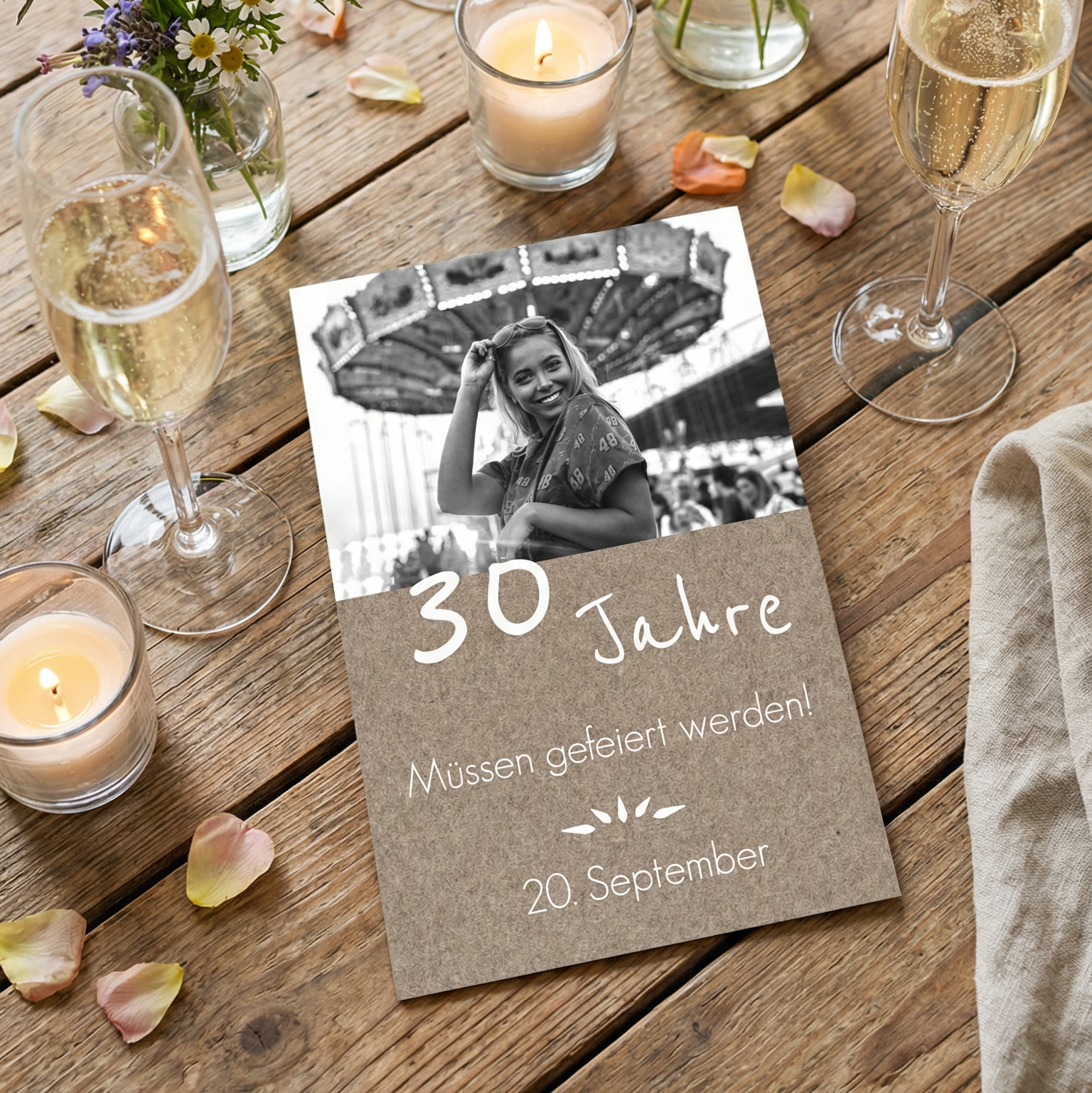 Rustikale Einladung zum 30. Geburtstag mit Foto - Individuelle Einladung