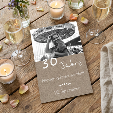 Rustikale Einladung zum 30. Geburtstag mit Foto - Individuelle Einladung