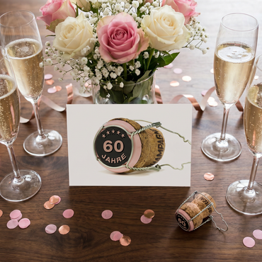 Einladung zum 60. Geburtstag: Bild von Champagner Korken rosa - Individuelle Einladung