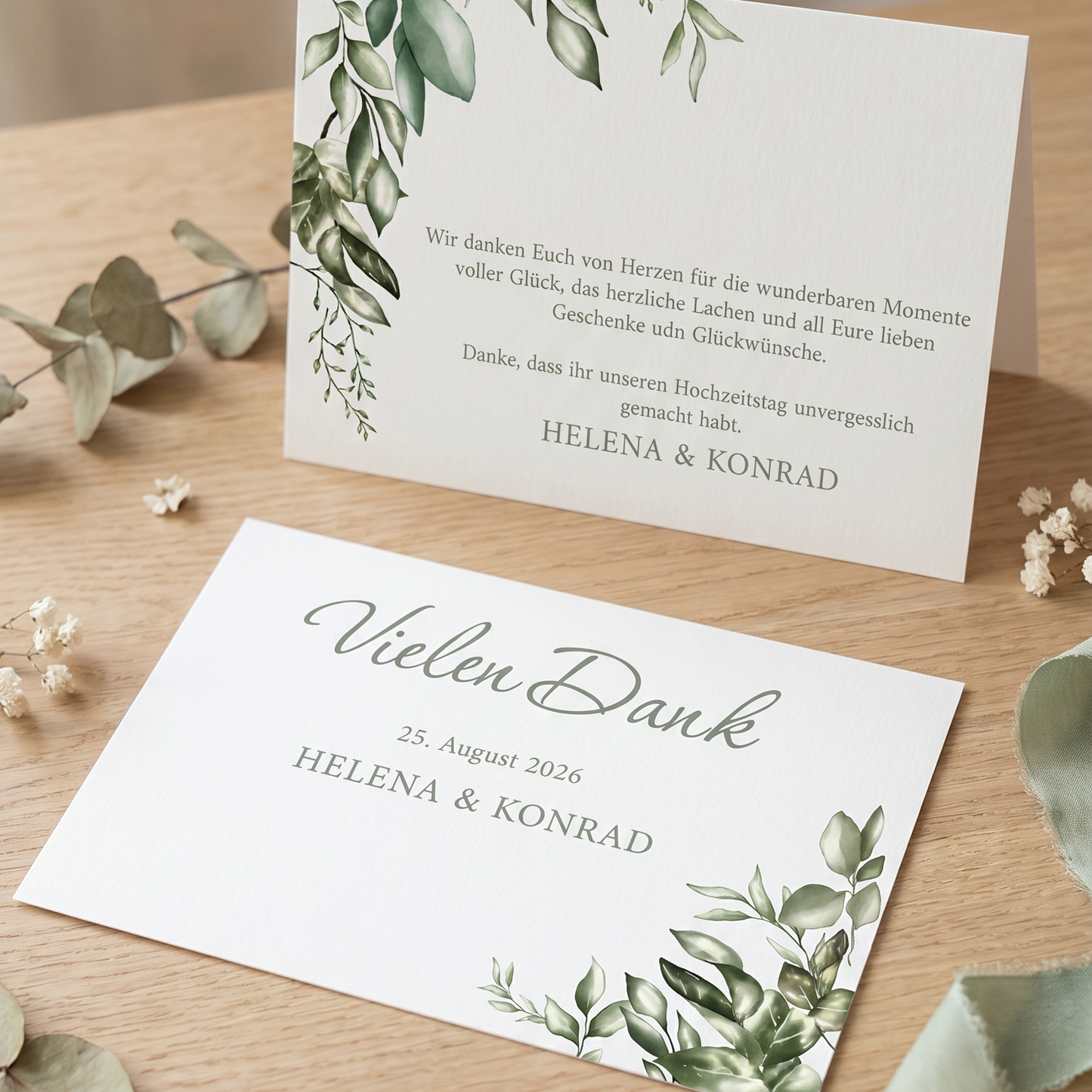 Danksagungskarten Hochzeit – Elegante Postkarte Greenery Design - Individuelle Einladung