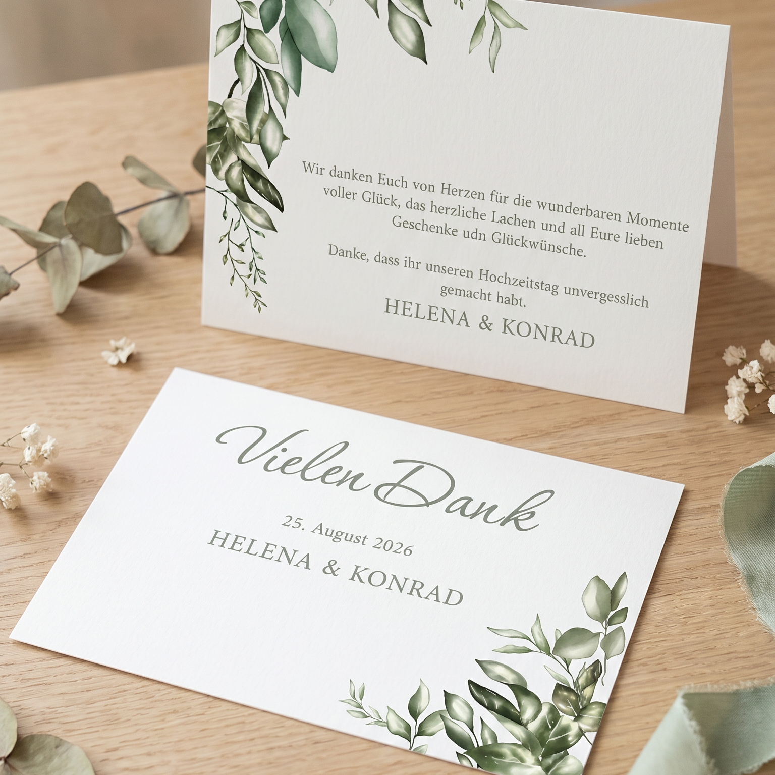 Danksagungskarten Hochzeit – Elegante Postkarte Greenery Design - Individuelle Einladung