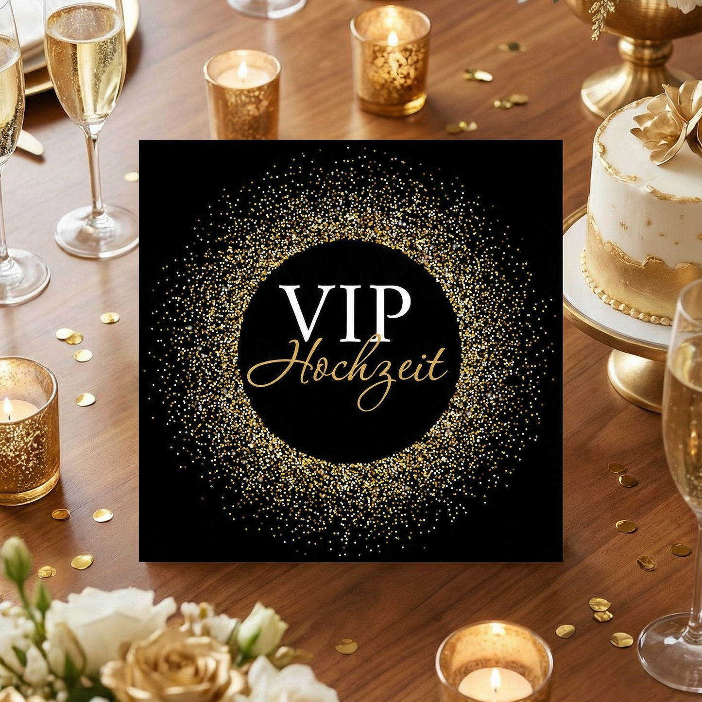 VIP Hochzeit Einladung – Quadratische edle Hochzeitsparty Einladungskarte mit Glitzerdesign - Individuelle Einladung
