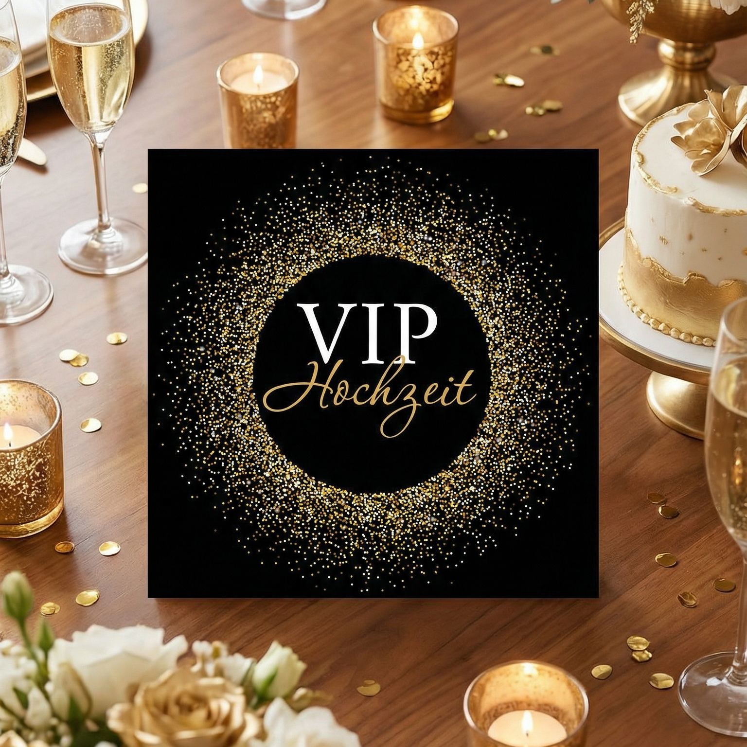 VIP Hochzeit Einladung – Quadratische edle Hochzeitsparty Einladungskarte mit Glitzerdesign - Individuelle Einladung