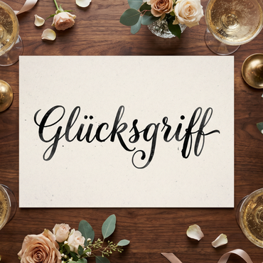 Minimalistische Hochzeitseinladung „GLÜCKSGRIFF“ | Edles Typografie-Design