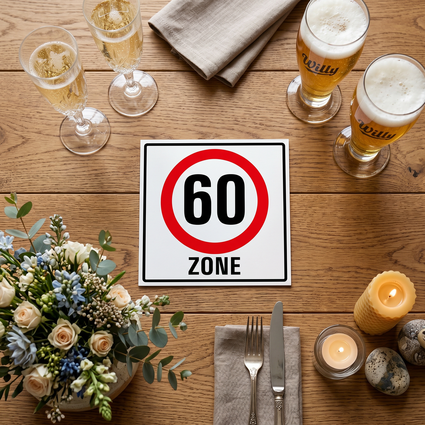 Einladung zum 60. Geburtstag: Verkehrsschild 60 Zone - Individuelle Einladung